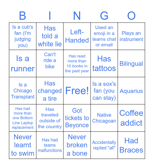 Success Team Bingo Card