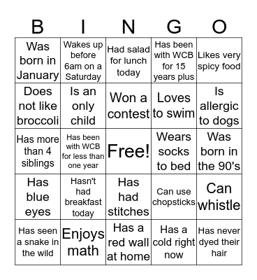 Vocational Services Bingo Card