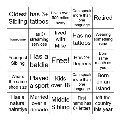 Know Your Neighbor Bingo Card
