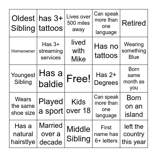 Know Your Neighbor Bingo Card