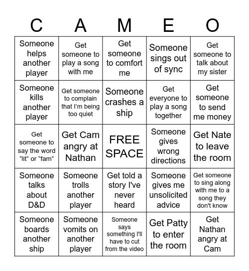 Sea of Thieves Bingo Card