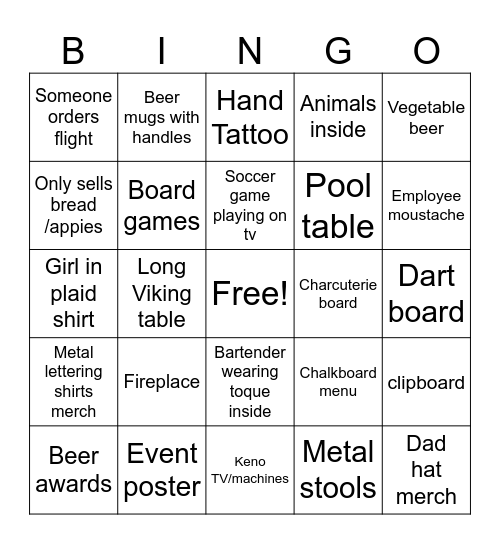 Bar Crawl Bingo Card