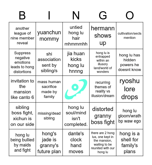 hongers canto Bingo Card