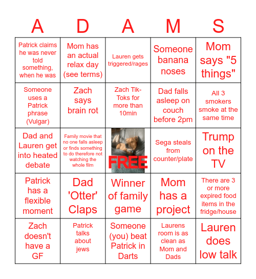 "Adams-o" Bingo Card