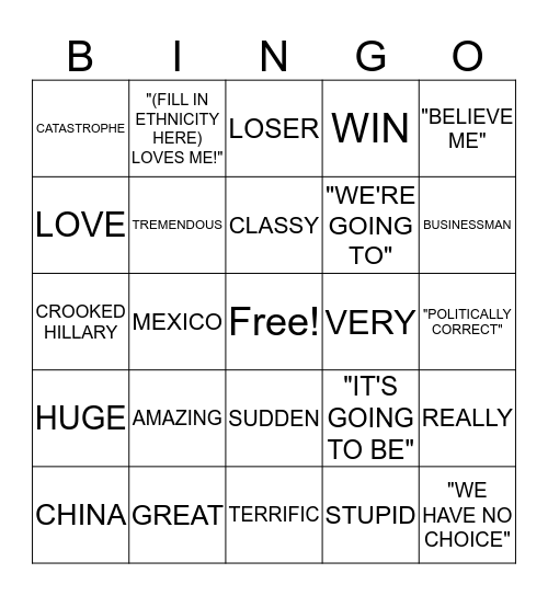 TRUMP DEBATE BINGO Card