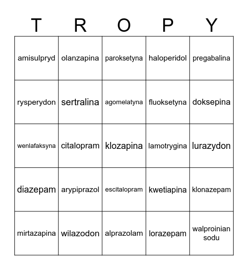 psycho Bingo Card