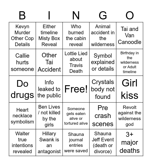 Yellowjackets Season 3 Bingo Card