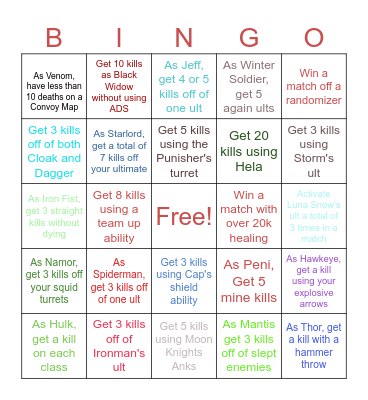 Marvel Rivals Bingo Card