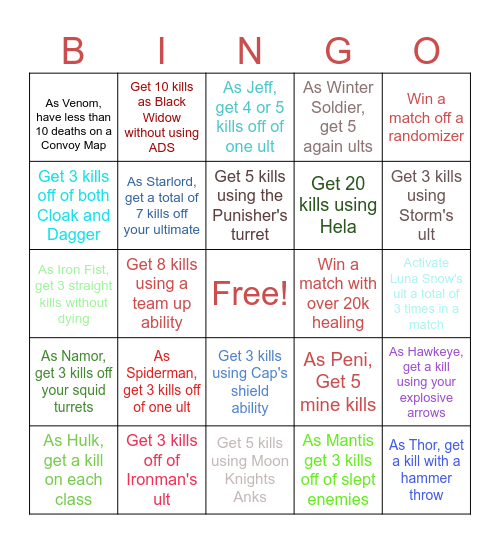 Marvel Rivals Bingo Card
