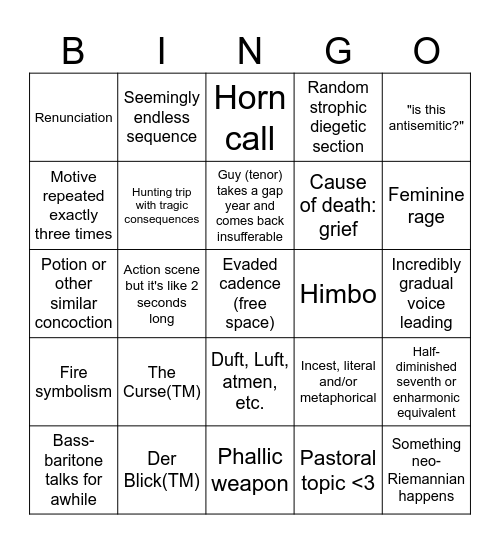 Wagner Opera Bingo Card
