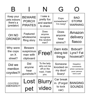 Ring App Bingo Card