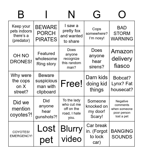 Ring App Bingo Card