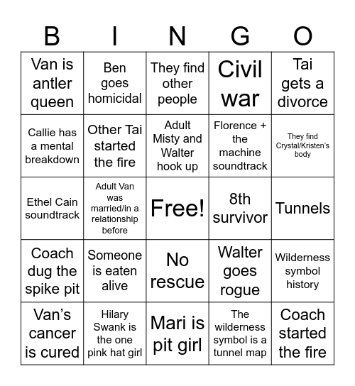 Yellowjackets Bingo Card