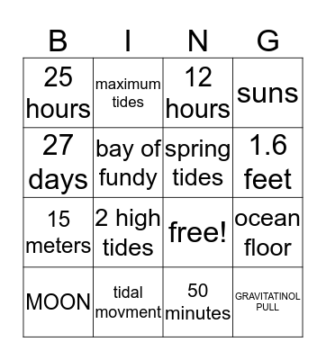 HOW TIDES FORM Bingo Card