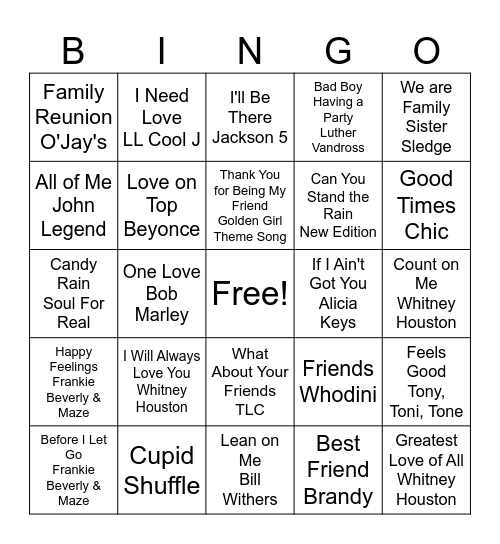 Falentine (Family & Friends Valentine) Bingo Card