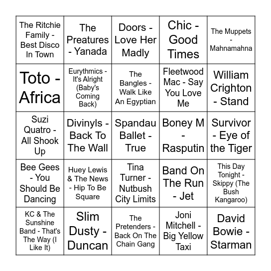 ★ Music Bingo w Bonnie Anne ★ Bingo Card