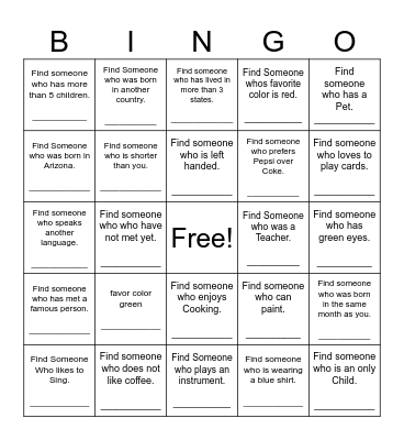 Find Someone Who Bingo Card