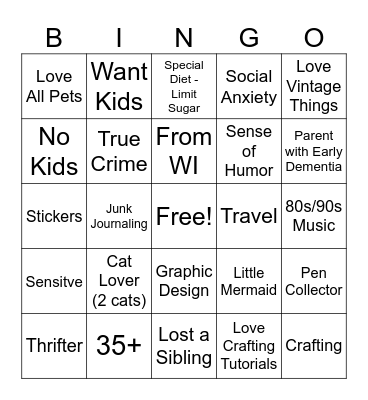 PenPal Bingo Card