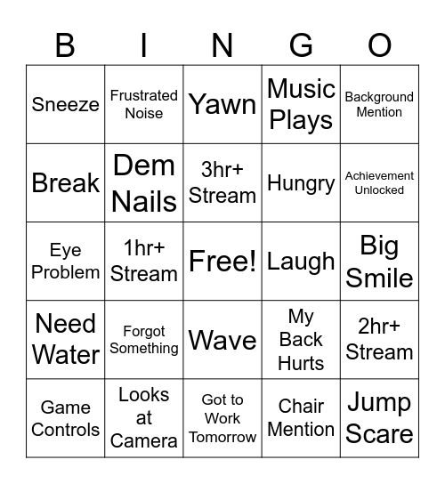 @JaclynFluff Bingo Card