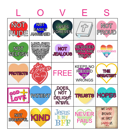 1 Corinthians 13 Valentine's Day Bingo Card