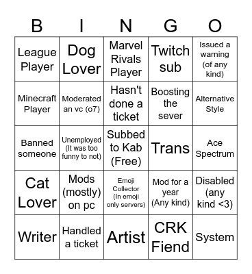 Kab Mod Bingo! Bingo Card