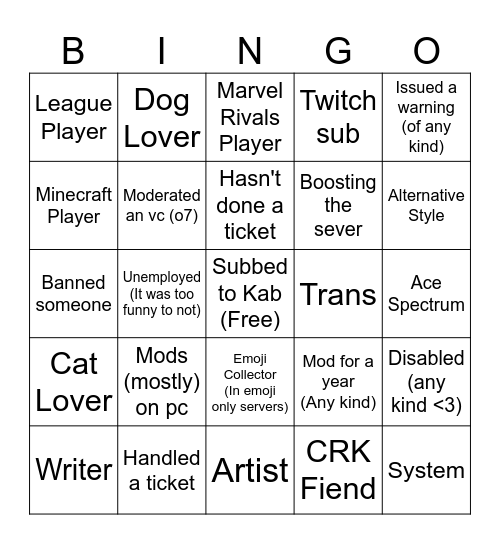 Kab Mod Bingo! Bingo Card