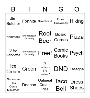 DIETZ BINGO Card