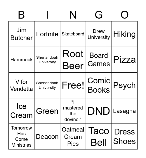 DIETZ BINGO Card