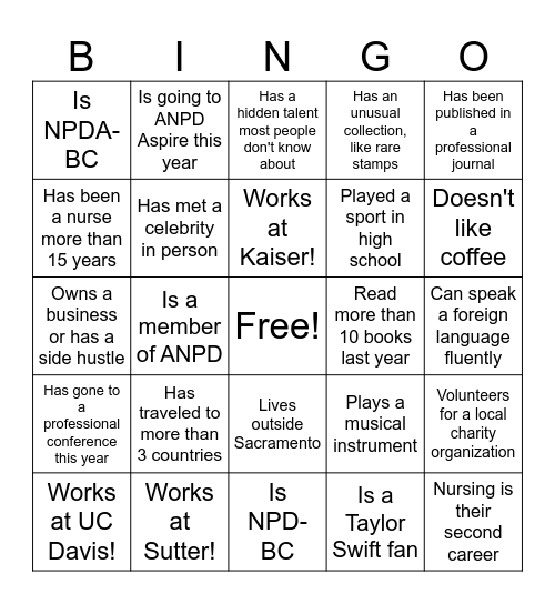 Find Someone Who... Bingo Card
