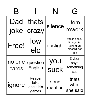 Untitled Bingo Card