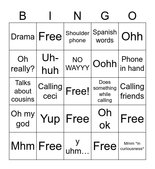Mom calling bingo Card