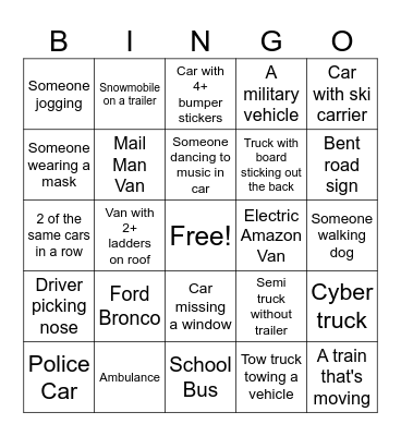 Teddy's Party Car Bingo Card