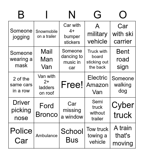 Teddy's Party Car Bingo Card