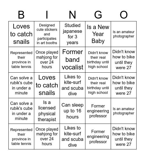 Rest Bingo Card