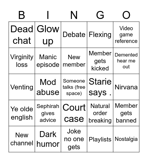 Server bingo Card