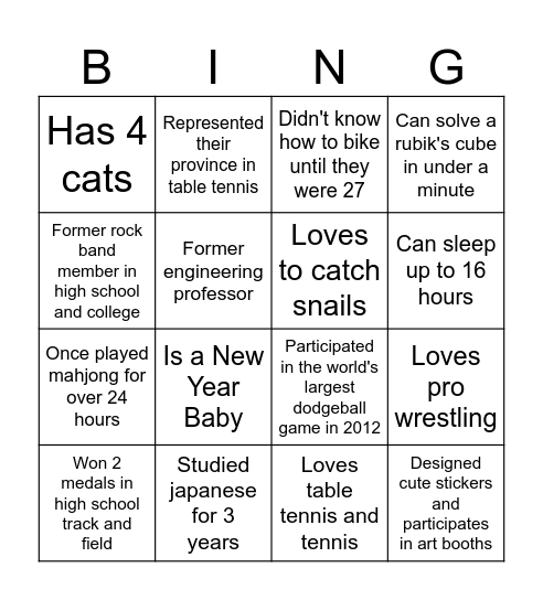 Rest Bingo Card