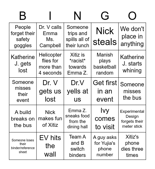 ScioOly Bingo Card