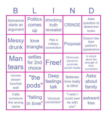Love is Blind Bingo Card
