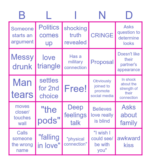 Love is Blind Bingo Card