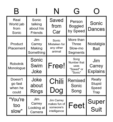 Sonic the Hedgehog Drinking Bingo Card
