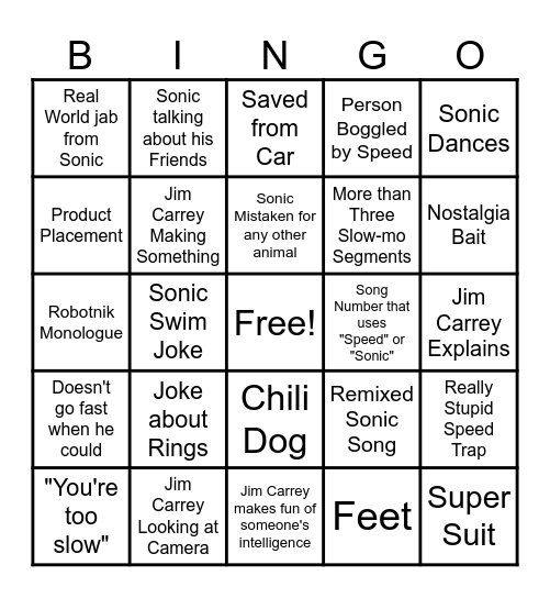 Sonic the Hedgehog Drinking Bingo Card