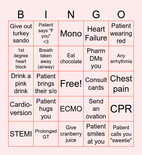 ER Valentines BINGO Card