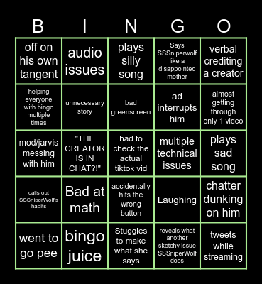 JJJacksfilms streams Bingo Card