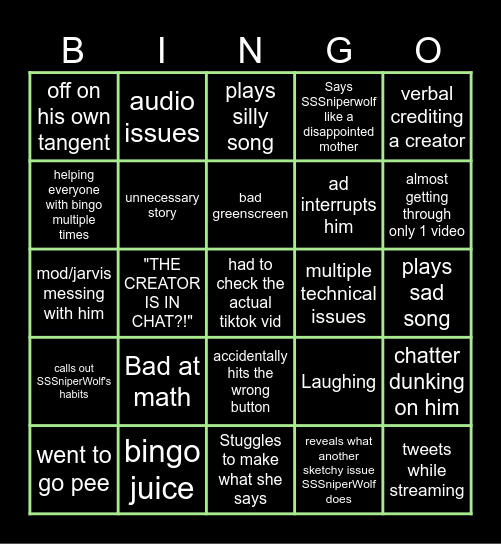 JJJacksfilms streams Bingo Card