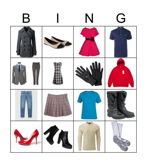 Clothes Bingo Card