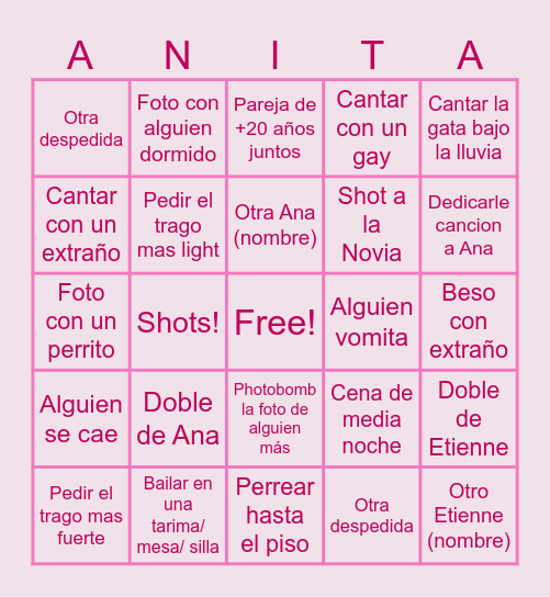 Despedida de Ana Bingo Card