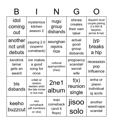 kpop bingo 2025 Bingo Card