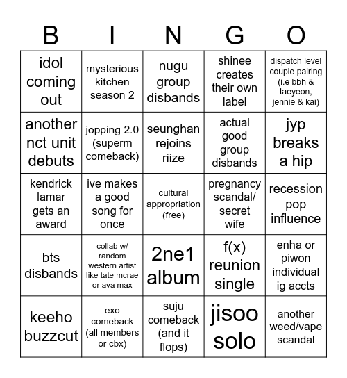 kpop bingo 2025 Bingo Card