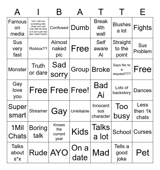 C.ai Vs Poly Battle Bingo Card