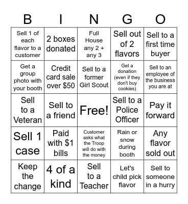 Cookie Booth Bingo Card